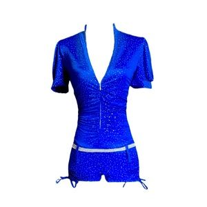 KELLE Teen Royal Rhinestone Dance Romper